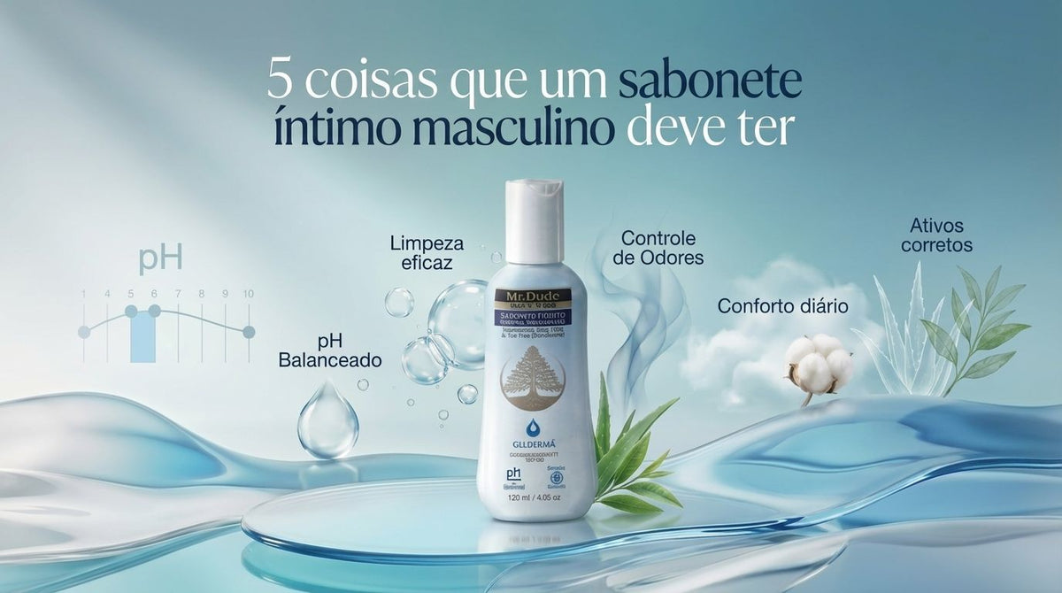 Sabonete íntimo masculino Mr. Dude GHDERMA — fórmula com hamamélis, melaleuca e aloe vera para higiene íntima diária