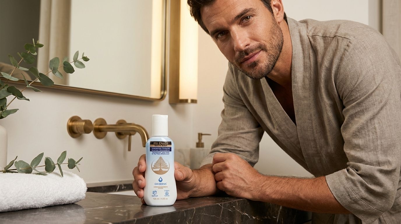 Sabonete íntimo masculino Mr. Dude GHDERMA — higiene íntima masculina com hamamélis, melaleuca e aloe vera