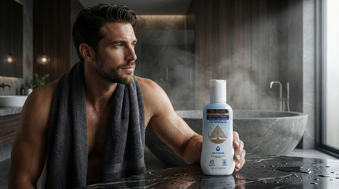 Sabonete íntimo masculino Mr. Dude GHDERMA — com hamamélis, melaleuca e aloe vera para higiene íntima masculina
