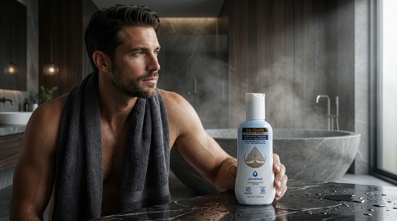 Sabonete íntimo masculino Mr. Dude GHDERMA — com hamamélis, melaleuca e aloe vera para higiene íntima masculina