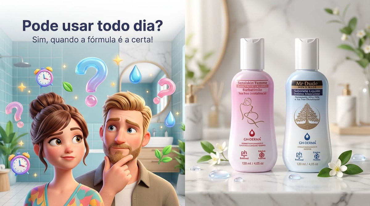 Sabonete íntimo SensiSkin Femme e Mr. Dude GHDERMA — fórmulas com pH fisiológico para uso diário feminino e masculino