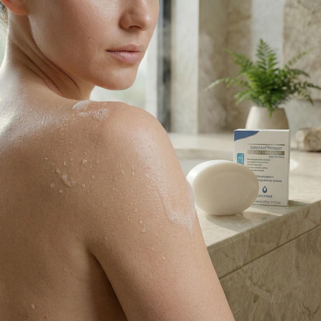Sabonete Sensiskin Premium GHDERMA — fórmula hipoalergênica sem fragrância para pele sensível, dermatologicamente testada